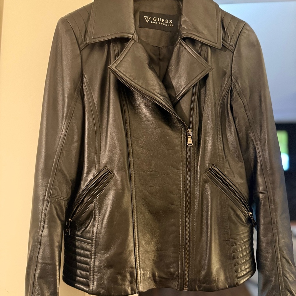 GUESS Women's Sleek Black Leather Jacket